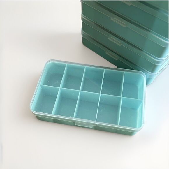 6 Plastic Craft Storage Box 10 Squares Per Box Hinged Stackable Blue 6x4x2 - Picture 3 of 6